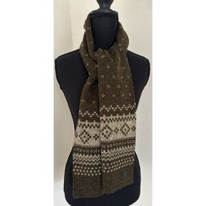 ThirtyTwo Snowboarding Scarf Fair Isle Olive Green Wool Blend Scandi Ski‎ Lodge
